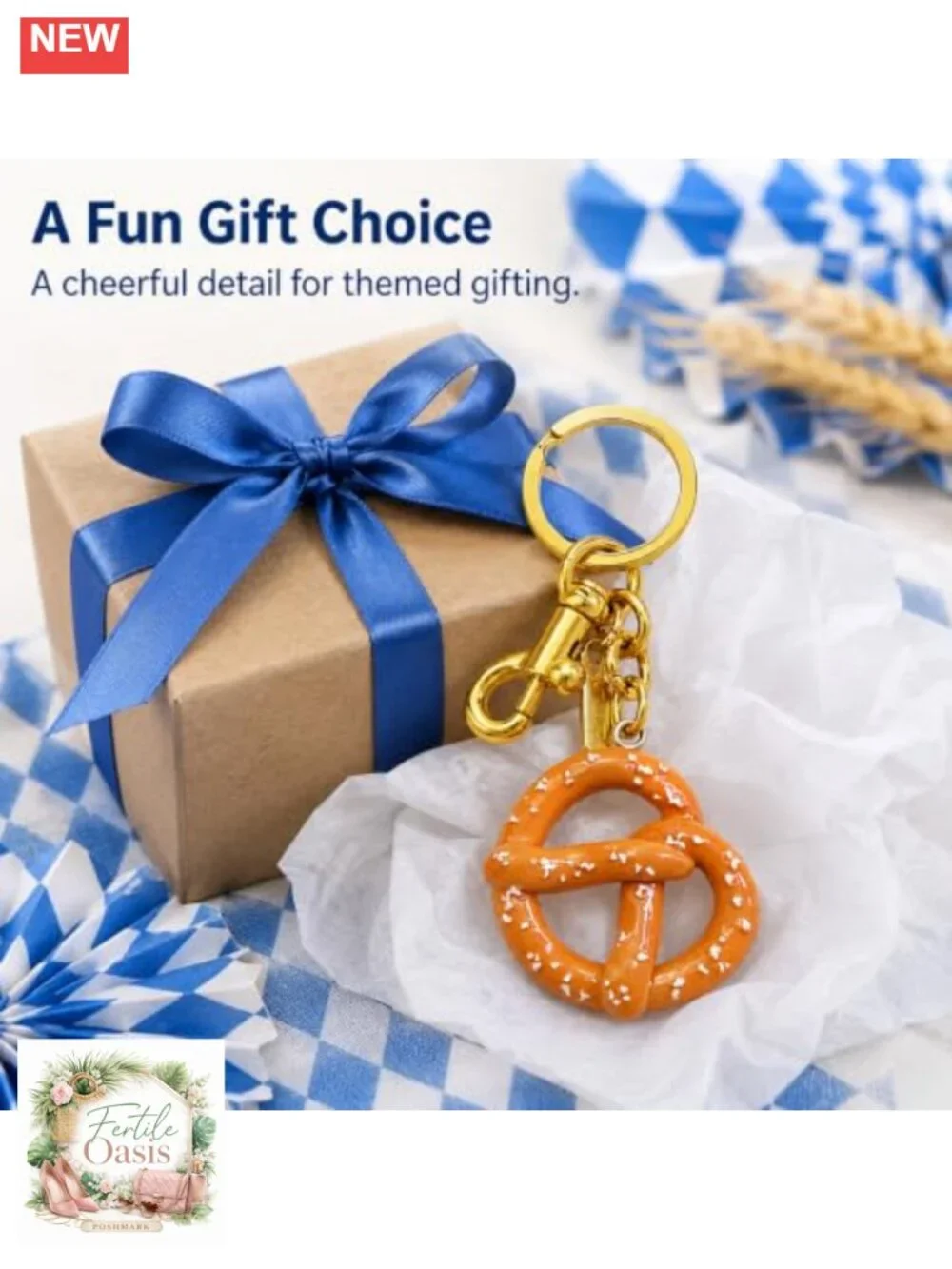 Pretzel Gold Keychain Bag Charm Oktoberfest Purse Ornament